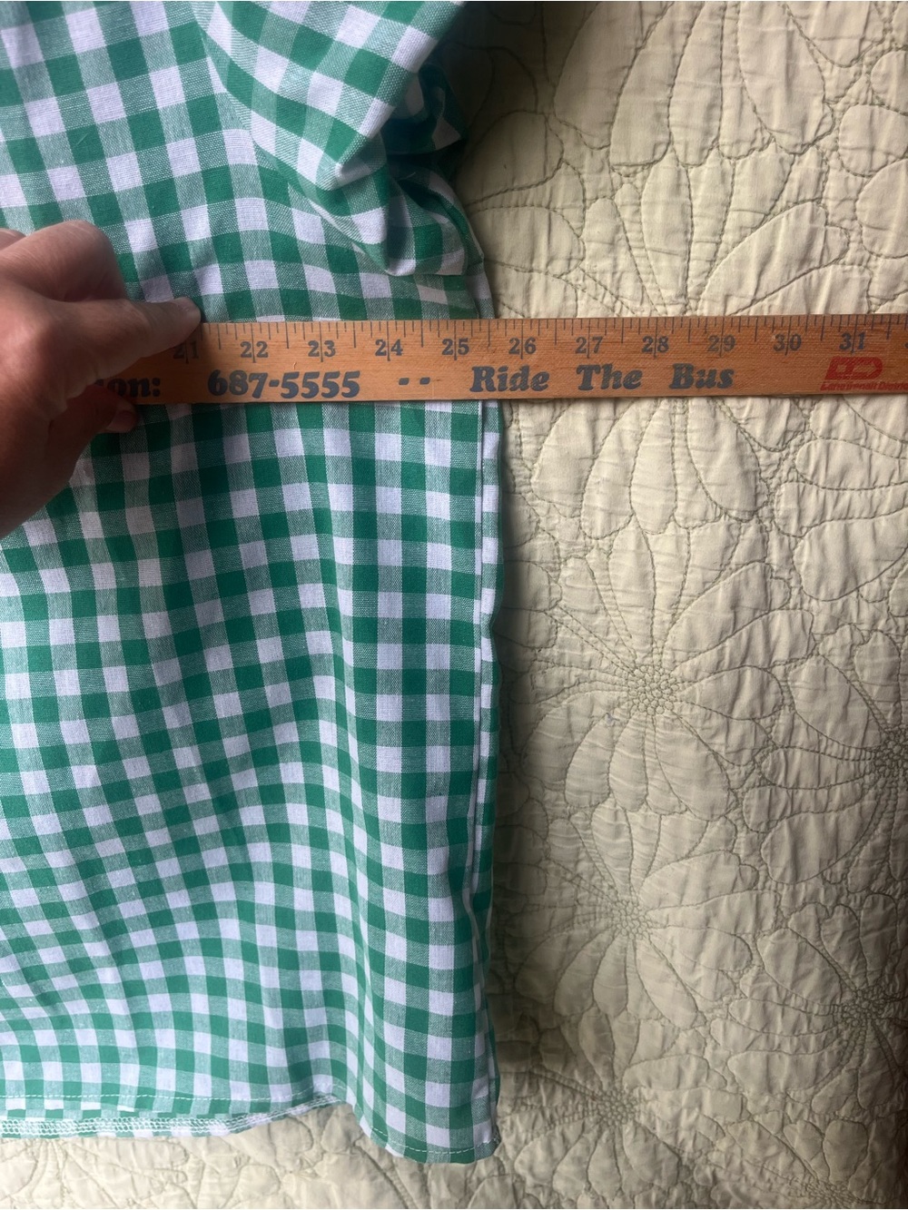 Green Gingham Ruffle Front Top - Picture 4 of 7